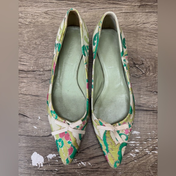 Prada Shoes - Vtg Prada SS2003 Green‎ Brocade Flat Shoes 37.5